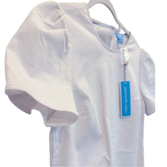 DRAPER JAMES Cotton Denim Classic Shift Dress Raw Hem Magnolia White Size 8 NWT - Picture 3 of 8